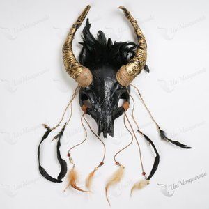 Black Devil Animal GOLD Horns Masquerade Antelope Halloween Costume Party Mask